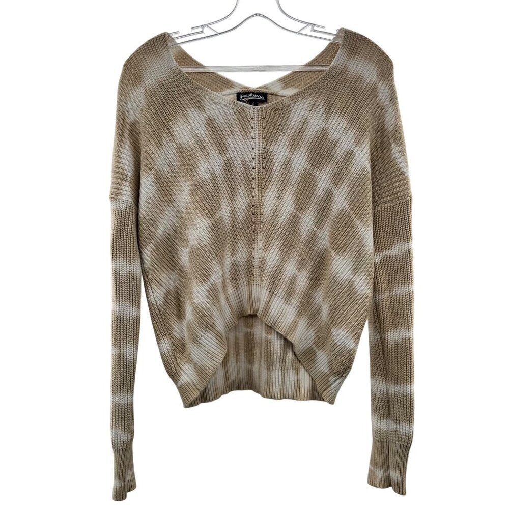 Freshman Women's Tie Dye Knit Sweater V-Neck Tan/White Size Small